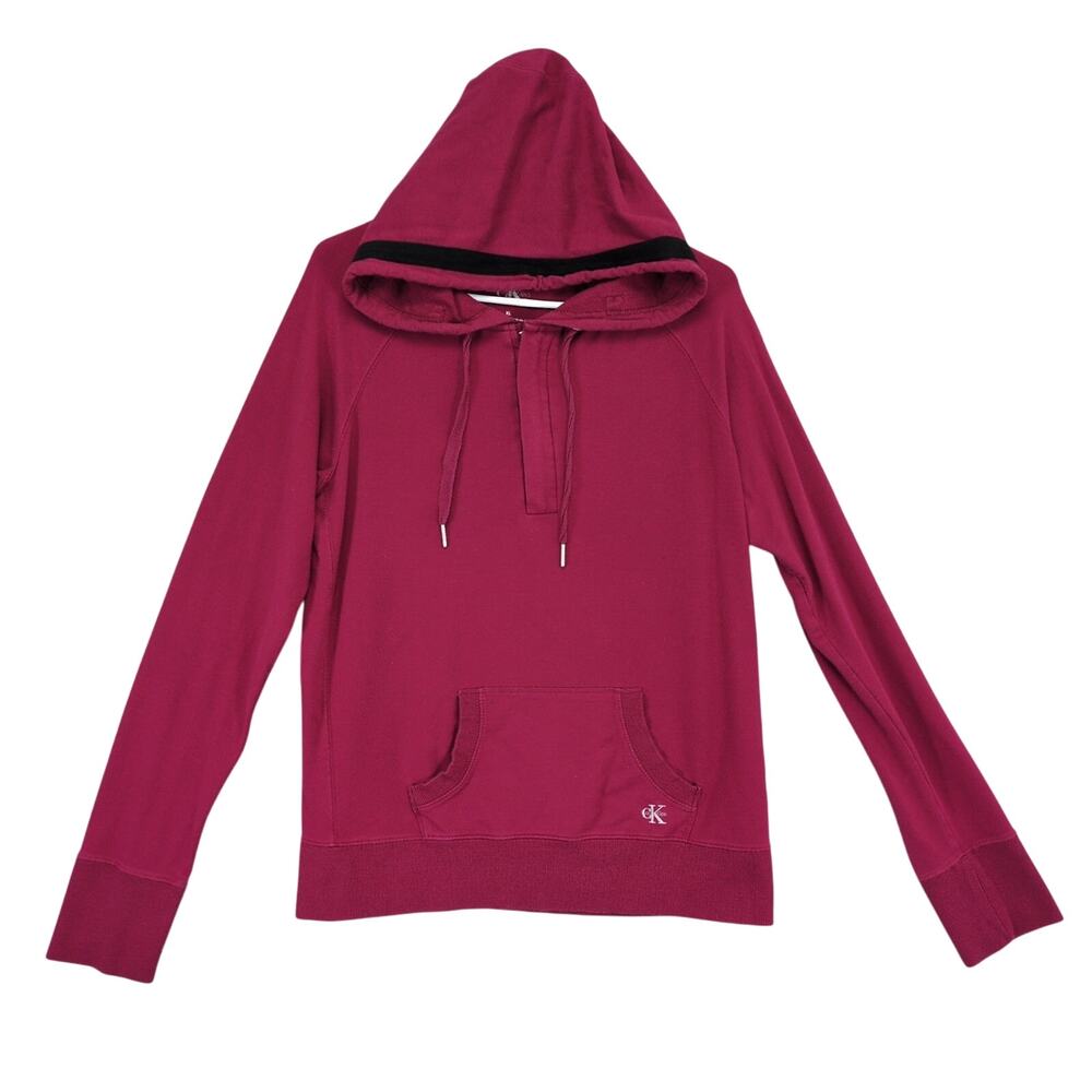 Vtg Y2K Calvin Klein Women's XL Burgundy Red 1/4 Zip Pullover Hoodie Soft Sporty